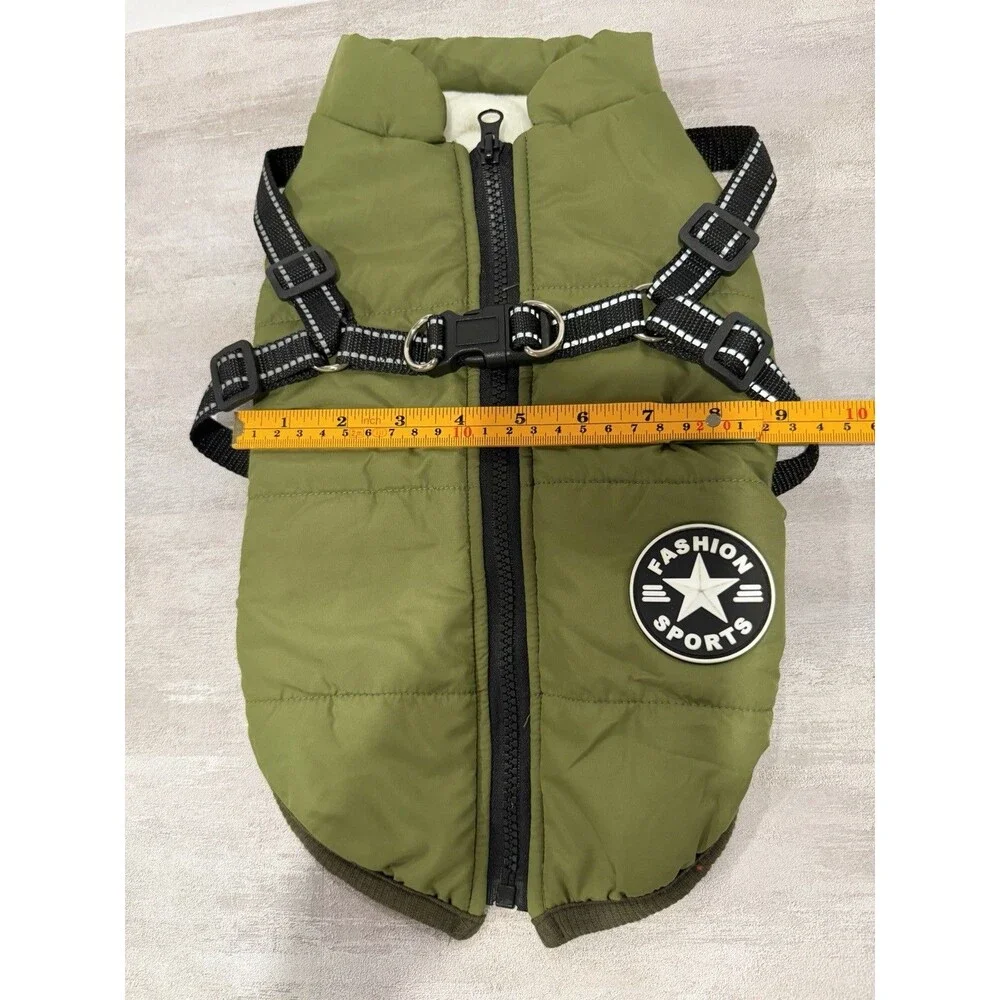 NWT DUSMBABY Fashion Sports Dog Winter Jacket Harness Vest Puffer Coat Green XL